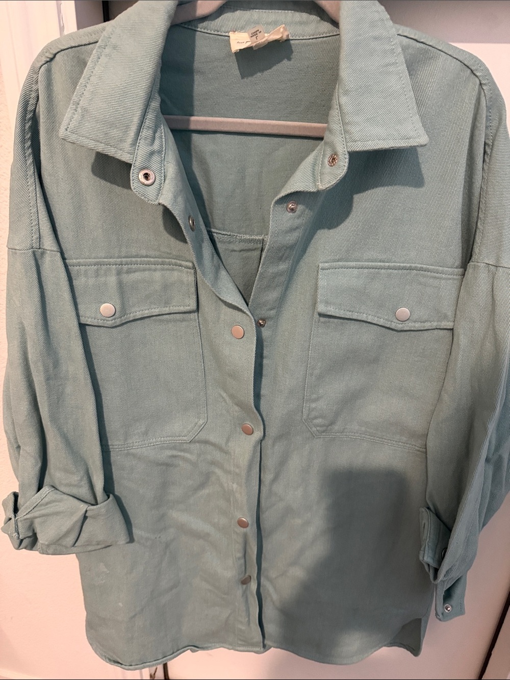 Relaxed Button-Front Utility Shacket in Sage Green